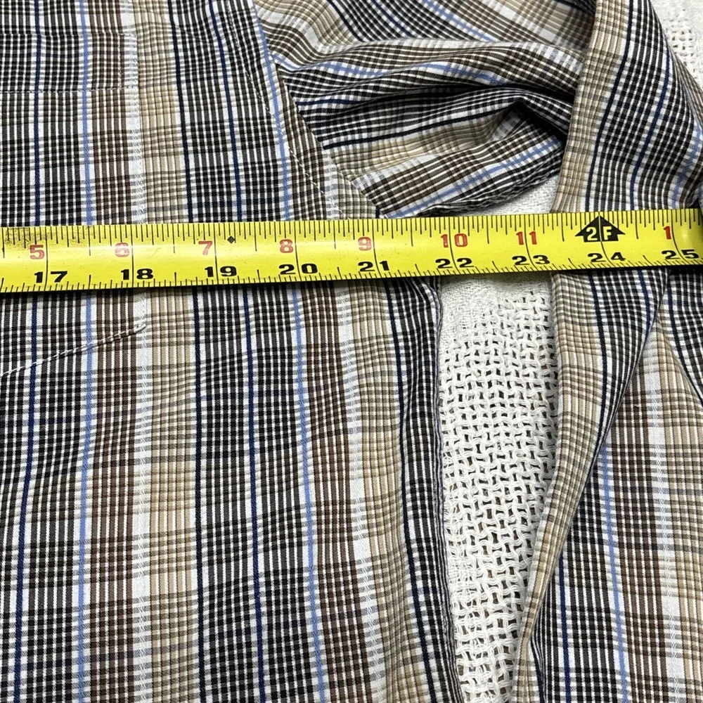 F/X Fusion Shirt Men's‎ Size Medium Plaid Design Blue Brown Tan White Preppy